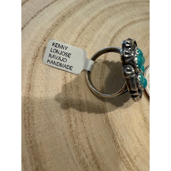 Navajo KL Sterling Silver Kingman Turquoise Cluster Statement Ring 7.5 signed - Picture 14 of 16